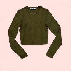 Zara Olive Green Long Sleeve Crop Top